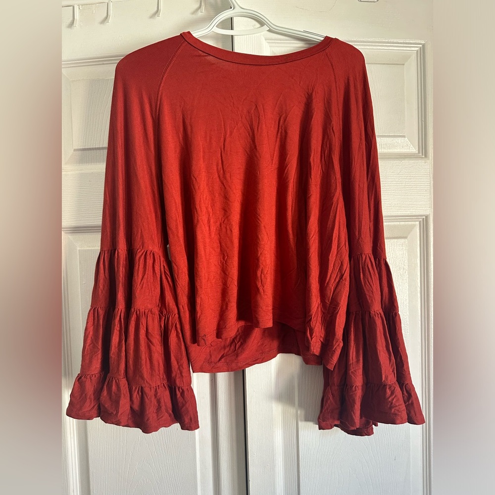 Burnt Red Ruffled Butterfly Sleeved Crop Top